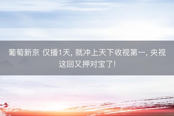 葡萄新京 仅播1天, 就冲上天下收视第一, 央视这回又押对宝了!