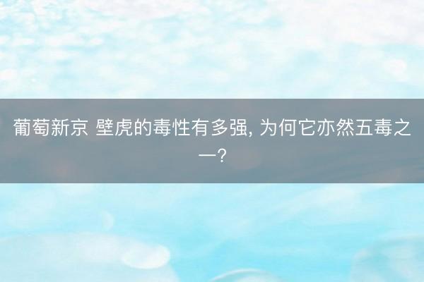 葡萄新京 壁虎的毒性有多强， 为何它亦然五毒之一?