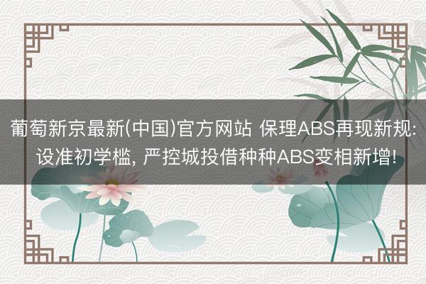 葡萄新京最新(中国)官方网站 保理ABS再现新规: 设准初学槛， 严控城投借种种ABS变相新增!
