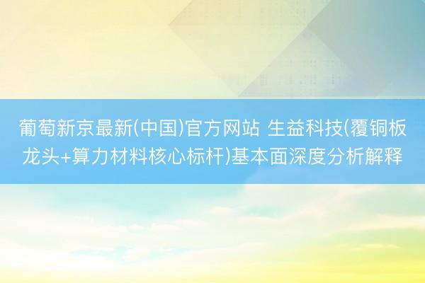 葡萄新京最新(中国)官方网站 生益科技(覆铜板龙头+算力材料核心标杆)基本面深度分析解释