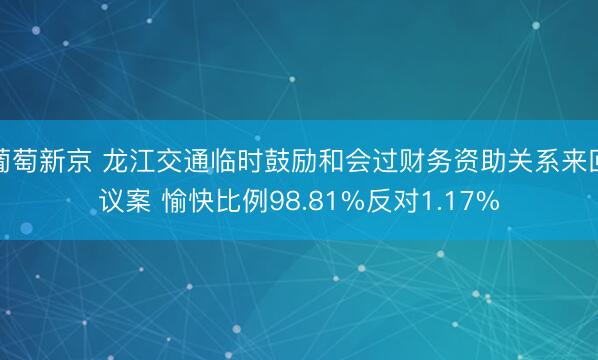 葡萄新京 龙江交通临时鼓励和会过财务资助关系来回议案 愉快比例98.81%反对1.17%
