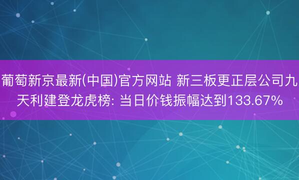 葡萄新京最新(中国)官方网站 新三板更正层公司九天利建登龙虎榜: 当日价钱振幅达到133.67%