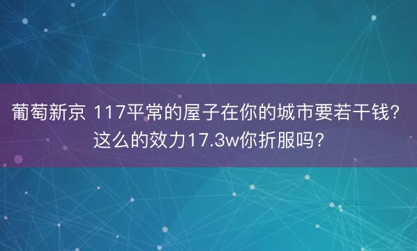 葡萄新京 117平常的屋子在你的城市要若干钱? 这么的效力17.3w你折服吗?
