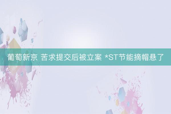葡萄新京 苦求提交后被立案 *ST节能摘帽悬了